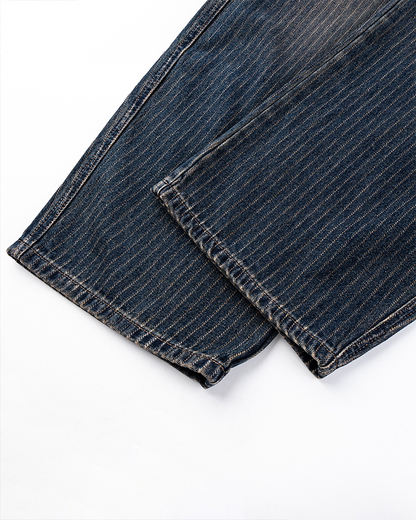 Vintage Wide-Leg Curved Seam Denim Pants