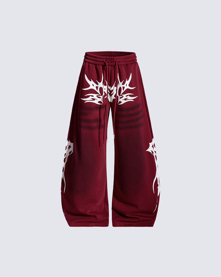 Street Flame Print Wide-Leg Sweatpants