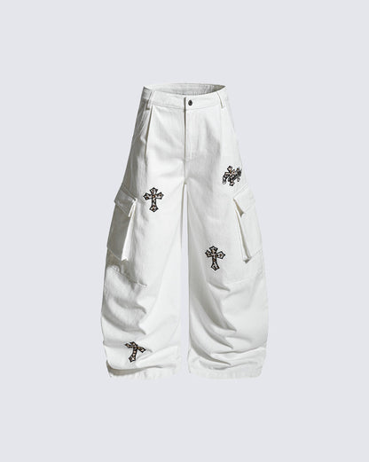 Vintage Cross Patch Embroidered Cargo Pants
