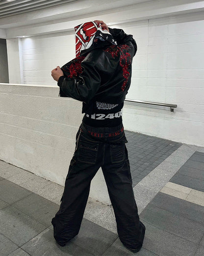American Heavy Wash Double-Waist Embroidered Pants
