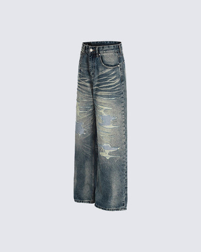 American Street Distressed Straight-Leg Jeans