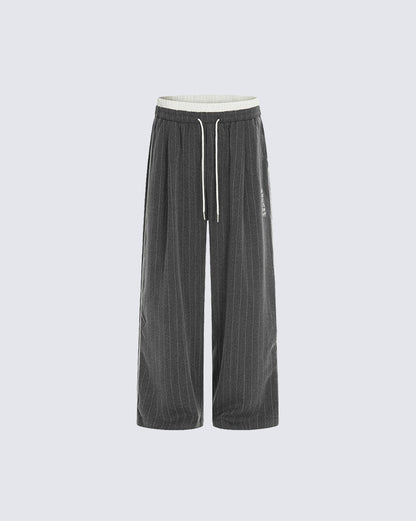 Pinstripe Drawstring Wide-Leg Pants
