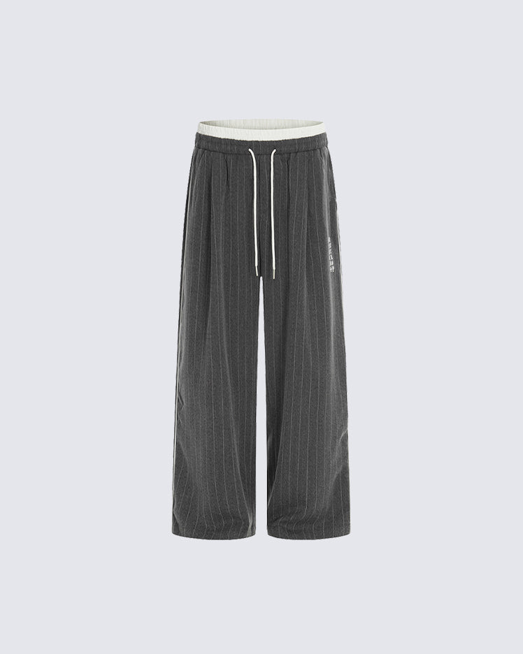 Pinstripe Drawstring Wide-Leg Pants