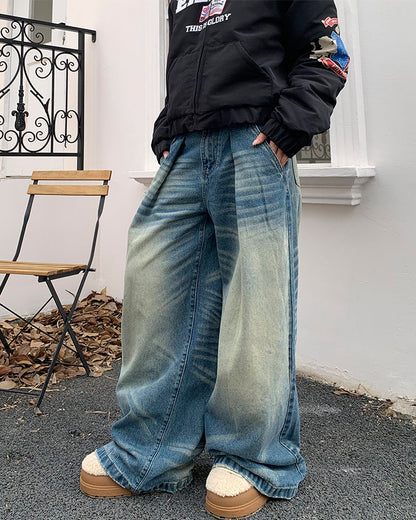 American Vintage Whiskered Washed Denim Jeans