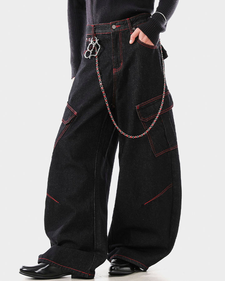 American Vintage Contrast Stitch Washed Denim Jeans