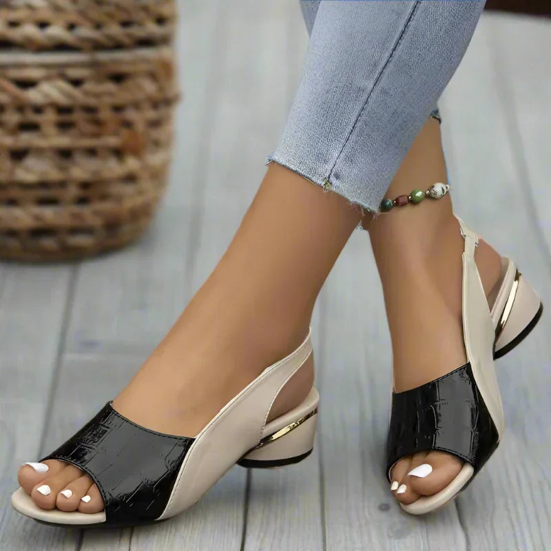 Bunion Sandals — Low Heel, Elastic Back Strap, Roomy Open Toe