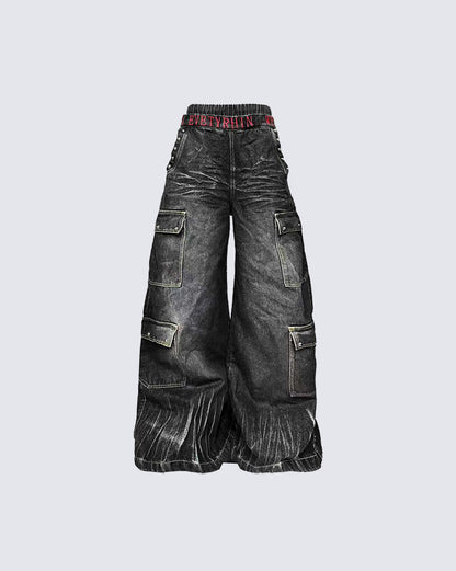 American Heavy Wash Double-Waist Embroidered Pants