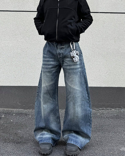Washed Whisker Wide-Leg Jeans
