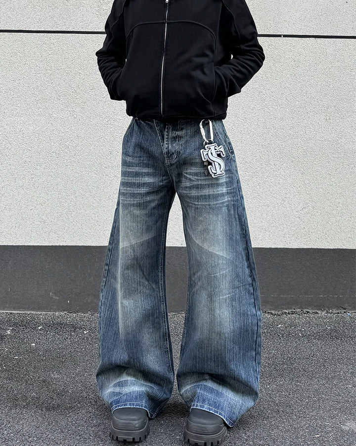 Washed Whisker Wide-Leg Jeans