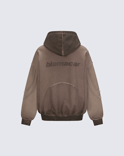 Paneled Stitch Line Zip-Up Hoodie