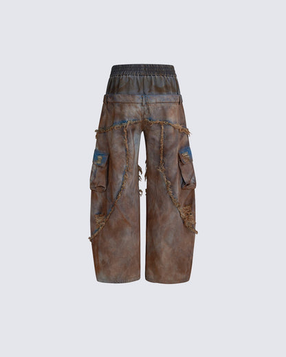Wasteland Mud-Dyed Layered Wide-Leg Jeans