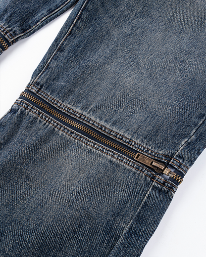 Zip-Off Panel Wide-Leg Denim Pants