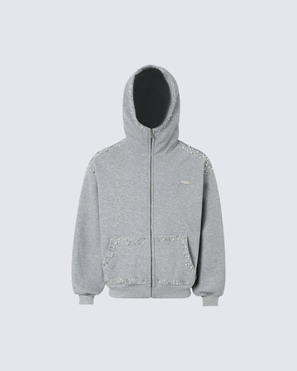 New Year New Studded Zip Hoodie