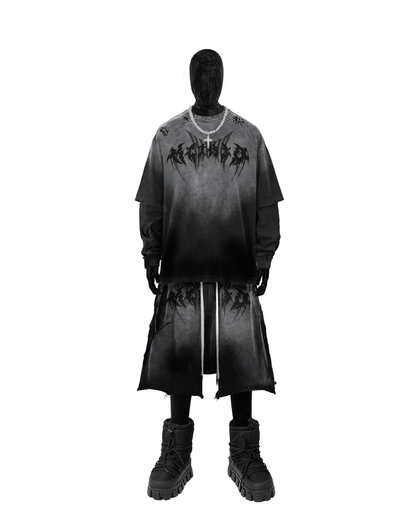 Distressed Black Drop-Crotch Shorts with Drawstring Waist