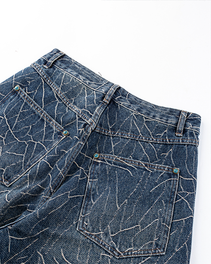 Cracked Wash Wide-Leg Jeans