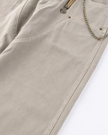 Khaki Wide-Leg Utility Pants
