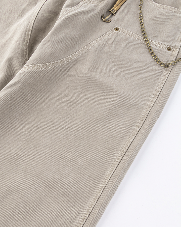Khaki Wide-Leg Utility Pants