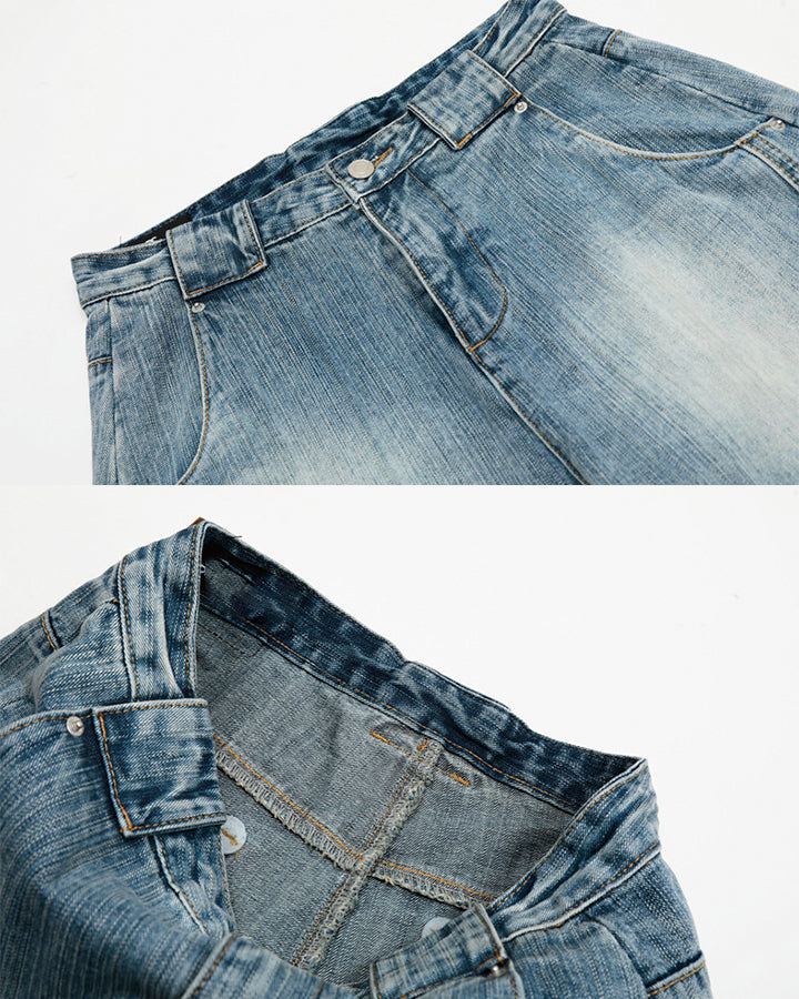 Vintage Washed Wide-Leg Denim Jeans