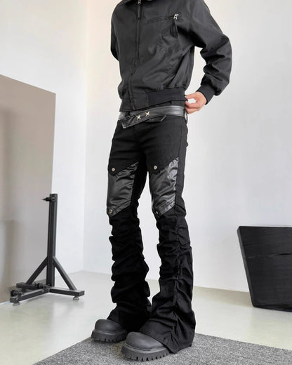 Retro Panel Stacked Cotton Pants
