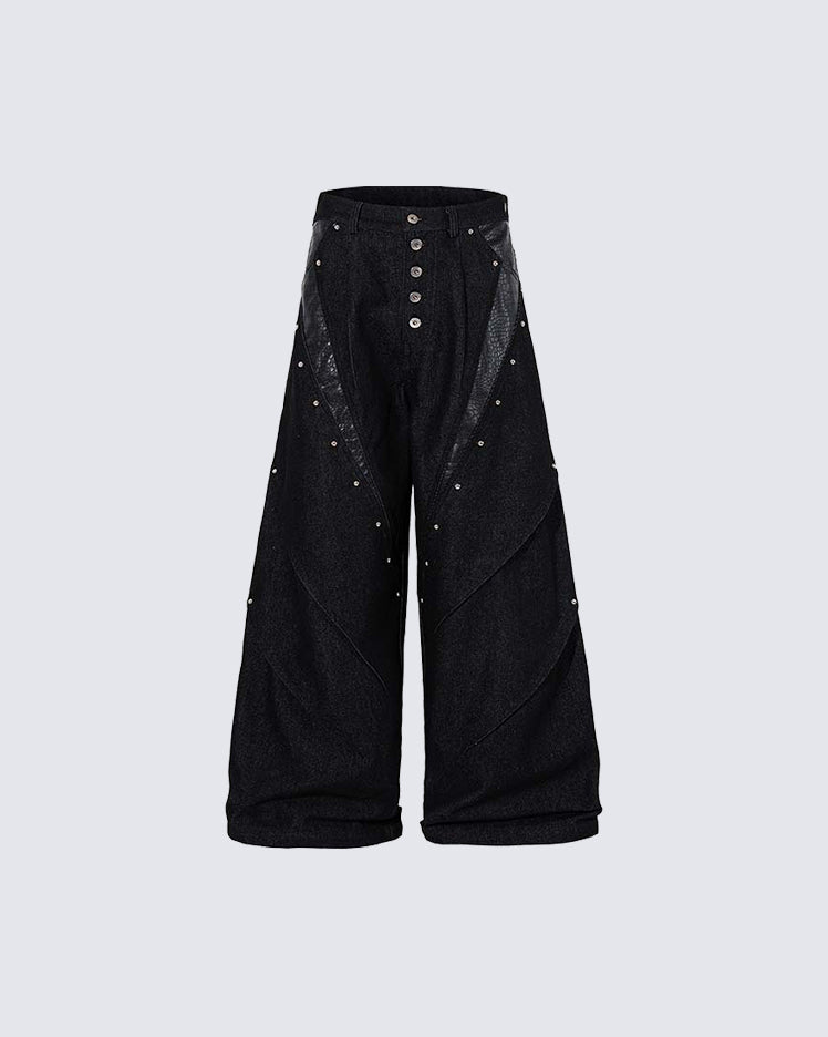 Riveted Panel Washed Denim Pants
