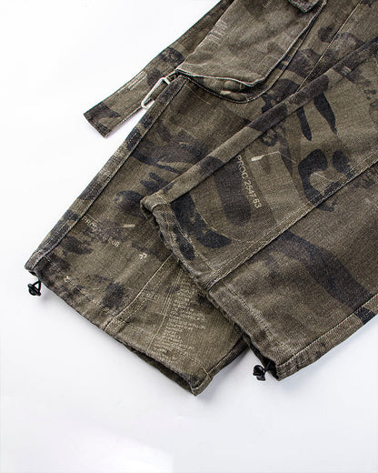 Washed Camo Multi-Pocket Cargo Pants