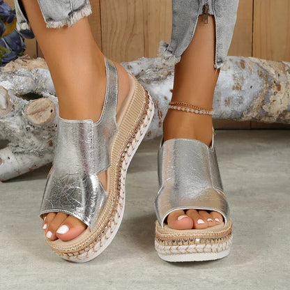 Extra Wide Platform Sandals for Bunions - Metallic, Slingback, 7cm Heel