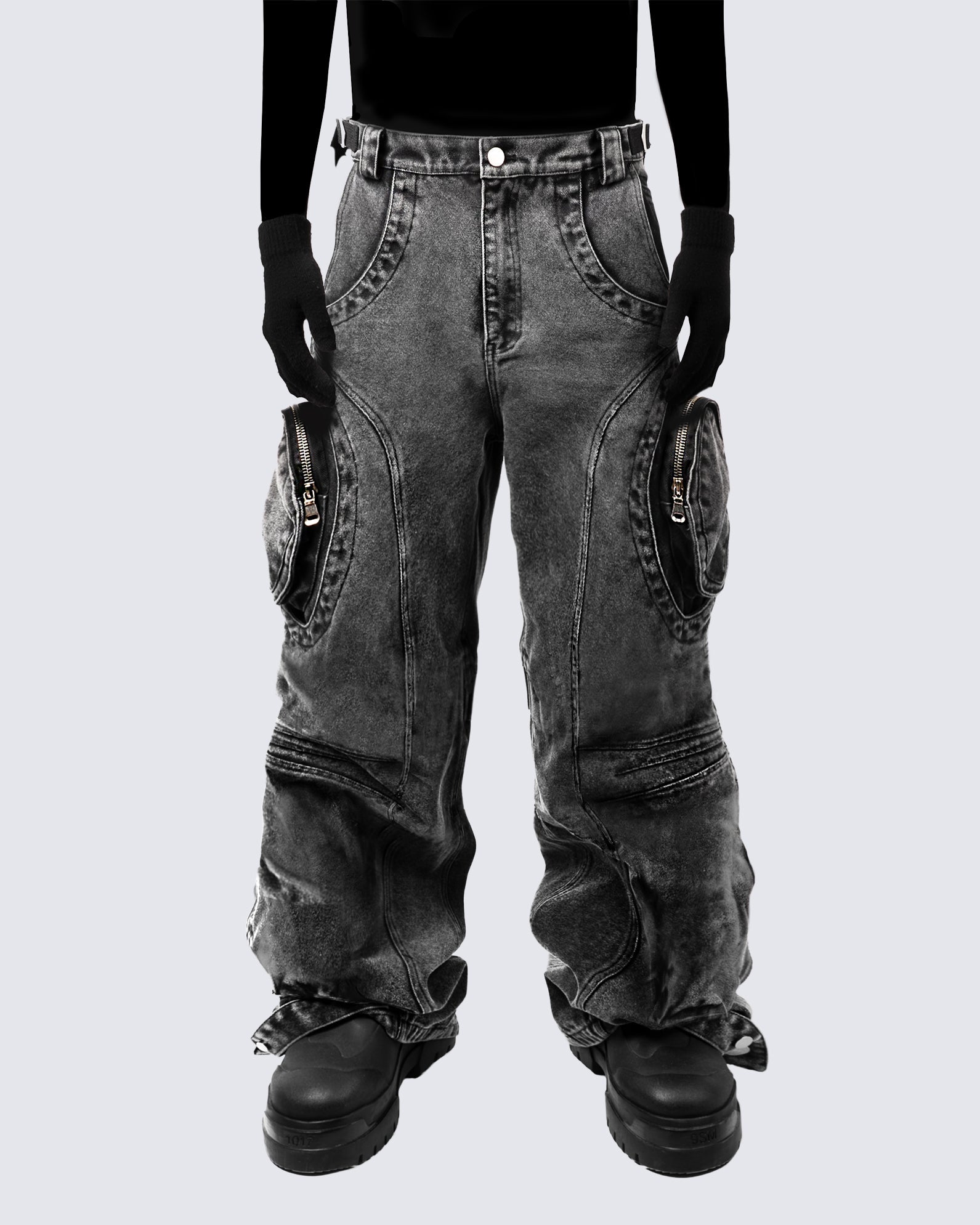Bold Retro-Washed Black Denim Pants by KIIKIO （old version）