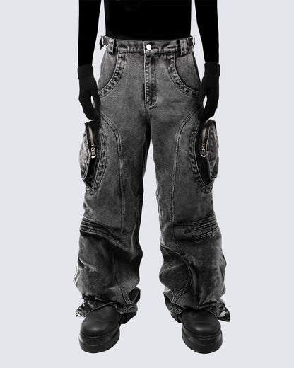 Bold Retro-Washed Black Denim Pants by KIIKIO （old version）
