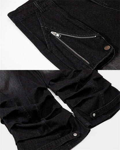 Washed Distressed Wide Leg Jeans