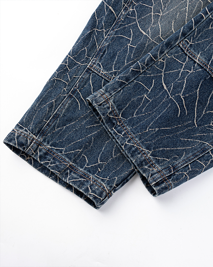Cracked Wash Wide-Leg Jeans