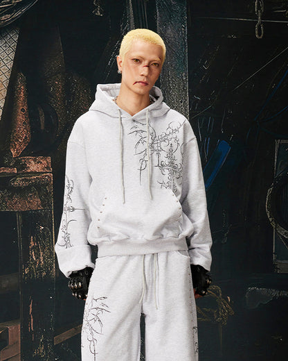 Gothic Cross Graphic Studded Hoodie