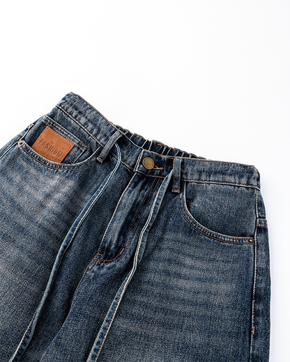 Zip-Off Panel Wide-Leg Denim Pants