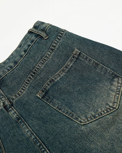 Embroidered Star Denim Cargo Pants