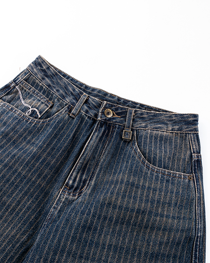 Vintage Wide-Leg Curved Seam Denim Pants