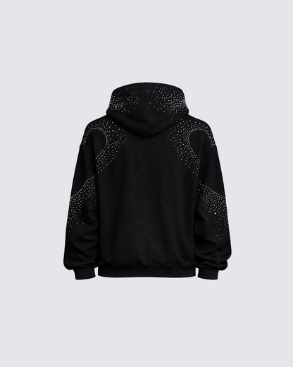 Rhinestone Hand Heart Zip-Up Hoodie