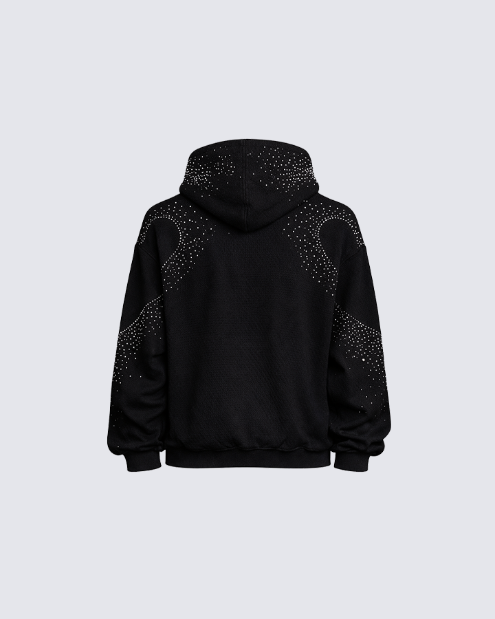 Rhinestone Hand Heart Zip-Up Hoodie