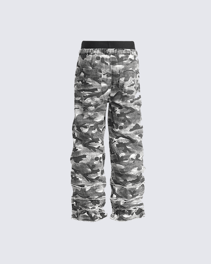 Stacked Camo Streetwear Drawstring Pants