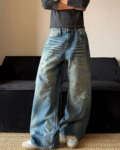 American Street Distressed Straight-Leg Jeans