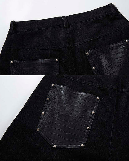 Riveted Panel Washed Denim Pants