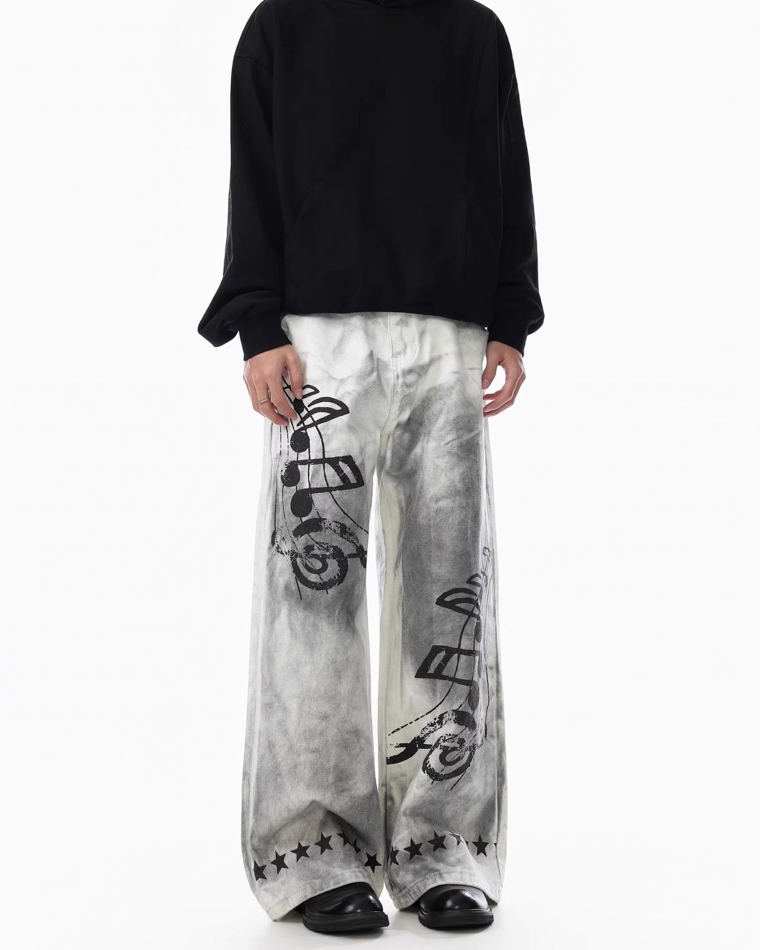 Retro Music Graphic Wide-Leg Jeans