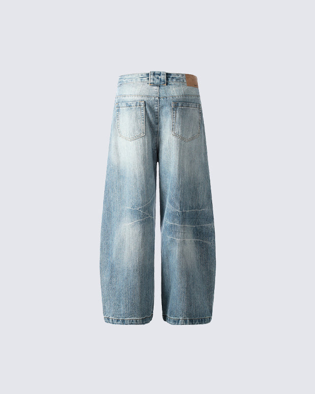 Vintage Washed Wide-Leg Denim Jeans