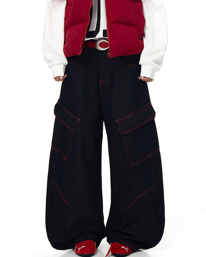 American Vintage Contrast Stitch Washed Denim Jeans