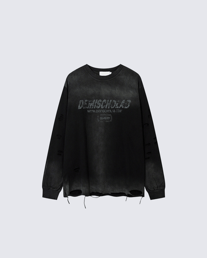 Grunge Distressed Print Oversized Long Sleeve T-Shirt