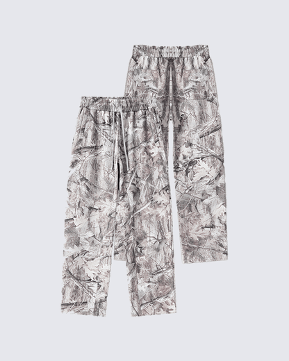 Fleece-Lined Camouflage Print Straight-Leg Pants