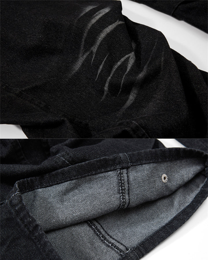 Washed Distressed Wide Leg Jeans