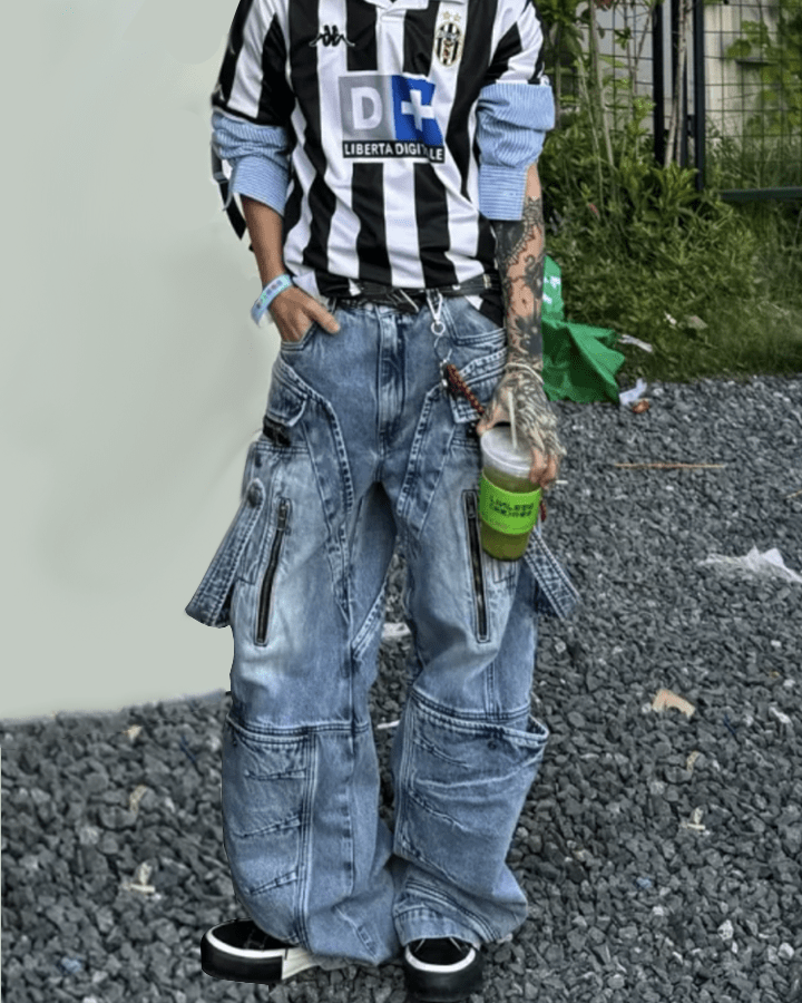 Multi-Zip Techwear Cargo Denim Pants