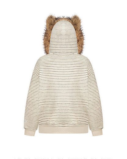 Autumn/Winter Striped Furry-Ear Hoodie