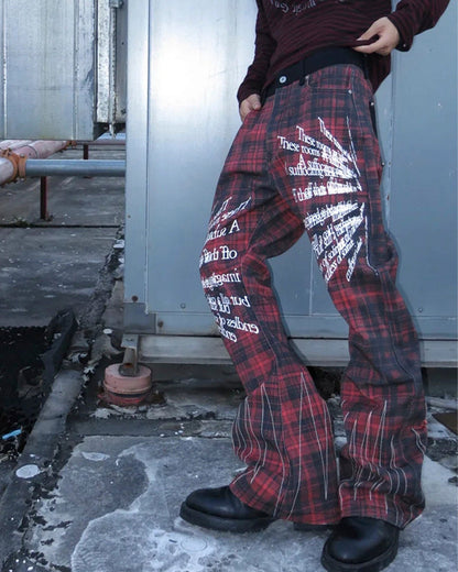 Plaid Frayed Patchwork Printed Pants