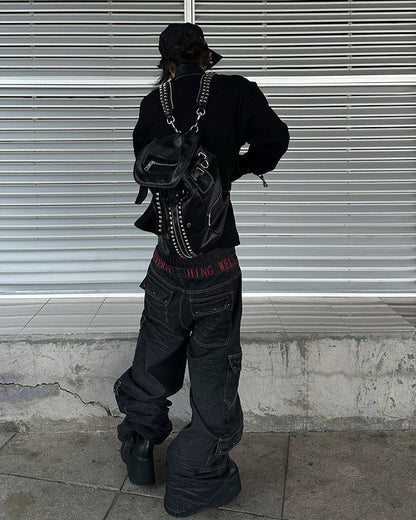 American Heavy Wash Double-Waist Embroidered Pants