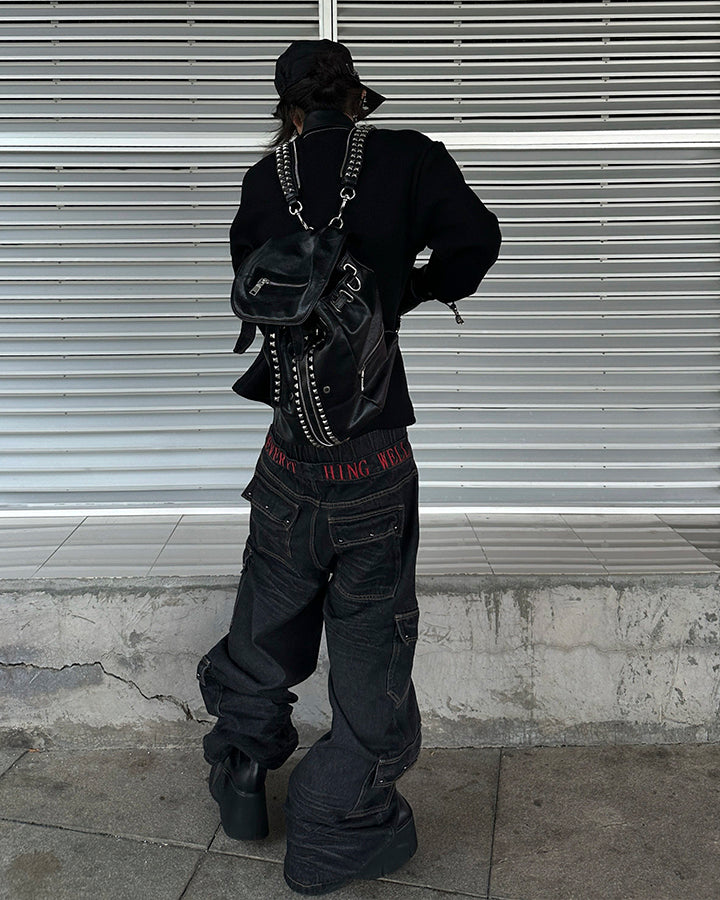 American Heavy Wash Double-Waist Embroidered Pants